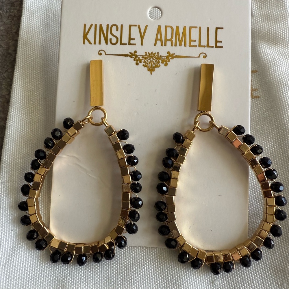 Kinsley Armelle Gold and Black Beaded Earrings